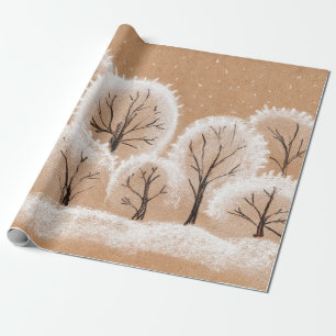 Decoratieve witte bomen. Wintertakken. Een hand-dr Cadeaupapier