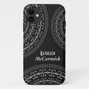 Decoratieve Witte Cirkels over Uw Kleur met Naam iPhone 11 Hoesje