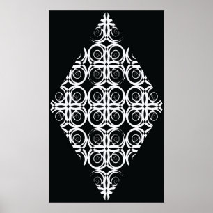 decoratieve witte ruit op zwarte achtergrond poster