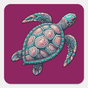 decoratieve Zeeen schildpad Vierkante Sticker