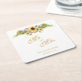 Decoratieve Zomer Bloemen Bruiloft Vierkante Kartonnen Onderzetter (Schuin)