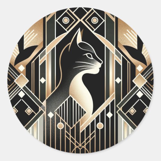 Decoratieve Zwarte Kat Abstract Sticker (Voorkant)