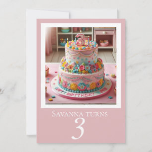 DÉCORATIF 3 ANS ANNIVERSAIRE CAKE PARTY INVITATION