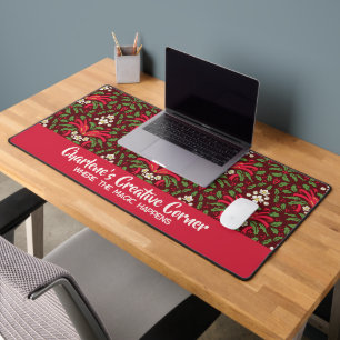Décoration de bureau avec houx de Noël et nom