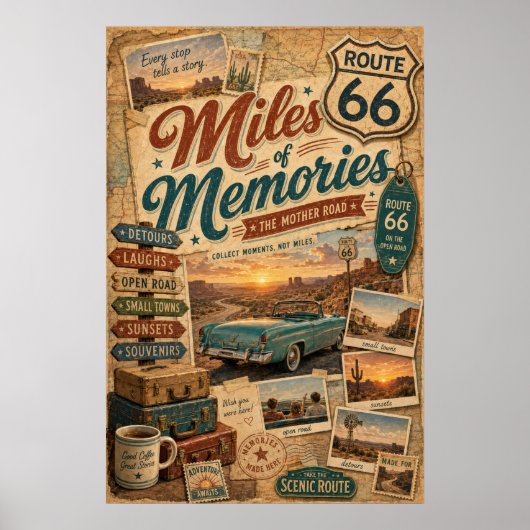 Décoration de collage de road trip Route 66 Miles (Devant)