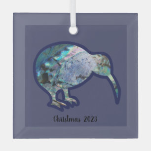 Décoration de Noël d'oiseaux de Pāua Kiwi en verre