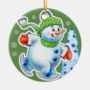 Décoration de Noël double Snowmen Sports de neige