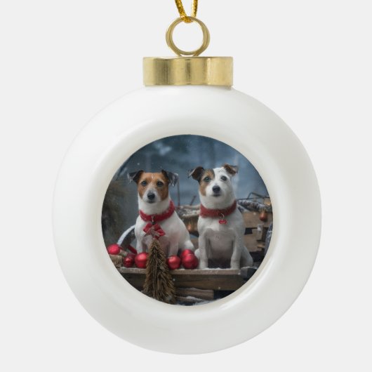 Décoration de Noël Jack Russell enneigé  (Devant)