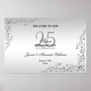 Décoration élégante en argent 25e anniversaire de