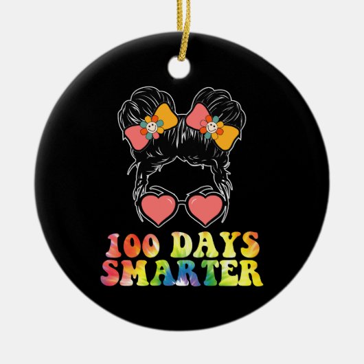 Décoration En Céramique 100 Jours Filles intelligentes Messy Bun School Ti (Devant)