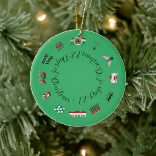 Décoration En Céramique 12 Jours de Noël dans un cercle de rouge et vert 