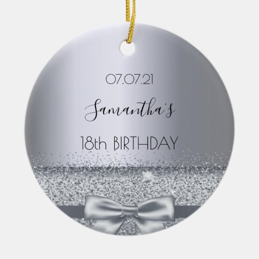 Décoration En Céramique 18th birthday decor silver sparkle bow metallic (Devant)