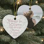 Décoration En Céramique 1 Photo N'IMPORTE QUEL Anniversaire Rose Blanc Fau<br><div class="desc">Bonjour et Joyeux anniversaire ! Célébrez un joyeux anniversaire d'étape pour elle avec un ornement photo-coeur en faux marbre en céramique. Tout le libellé de ce modèle (y compris "Cheers to 50 Years") est mis en place pour un 50ème anniversaire, mais est simple à personnaliser pour n'importe quelle année ou...</div>
