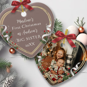Décoration En Céramique 1er Noël Big Sis Love Holly Pine Gold Frame