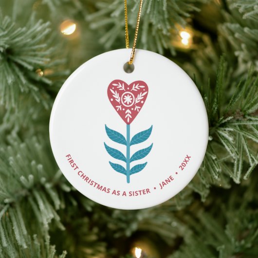 Décoration En Céramique 1er Noël comme soeur Fleur de coeur personnalisée (Arbre)