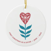 Décoration En Céramique 1er Noël comme soeur Fleur de coeur personnalisée (Devant)