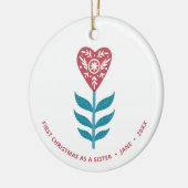 Décoration En Céramique 1er Noël comme soeur Fleur de coeur personnalisée (Gauche)