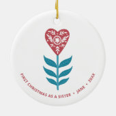 Décoration En Céramique 1er Noël comme soeur Fleur de coeur personnalisée (Dos)