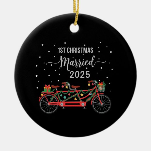 Décoration En Céramique 1er Noël Marié 2025 Tandem Vélo (Devant)