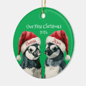 Décoration En Céramique 1er Noël Pingouins Personnalisés Chapeaux de Père  (Gauche)