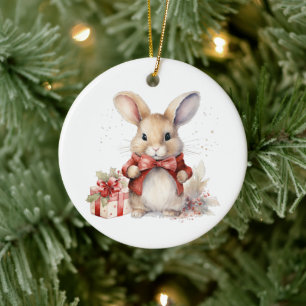 Décoration En Céramique 1er Noël Whimsical Cute Bunny Customisé