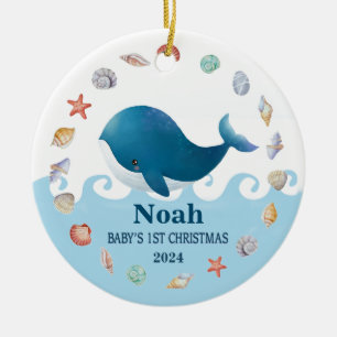 Décoration En Céramique 1ère baleine de Noël personnalisée pour bébé