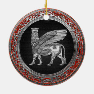 Décoration En Céramique [200] Assyrian Winged Bull - Silver Lamassu