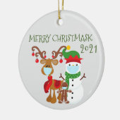 Décoration En Céramique 2021 Merry Christmasque Reindeer Quarantine (Gauche)