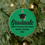 Décoration En Céramique 2026 Graduate Photo Custom Green Black Graduation<br><div class="desc">This classic green and black custom senior graduate Christmas ornament features modern typography of your high school or college name for the class of 2026 with your grad photo on the back. Customize with your graduating year under the chic handwritten script and grad cap for a great personalized graduation keepsake...</div>