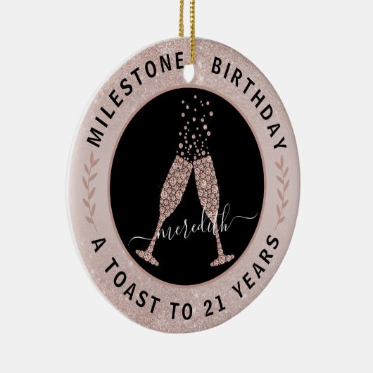 Décoration En Céramique 21e Anniversaire Blush Parties scintillant Champag (Droite)