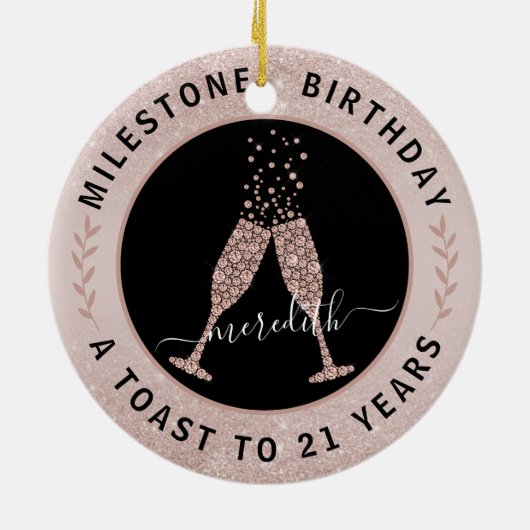 Décoration En Céramique 21e Anniversaire Blush Parties scintillant Champag (Dos)