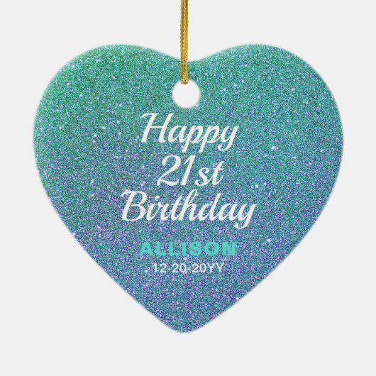 Décoration En Céramique 21e anniversaire Turquoise Parties scintillant ble (Dos)