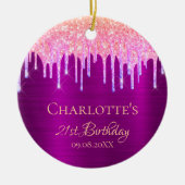 Décoration En Céramique 21e anniversaire violet parties scintillant arc-en (Devant)