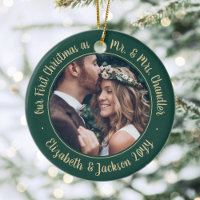 2 Photo Mr & Mrs 1st Christmas Script Vert & Or