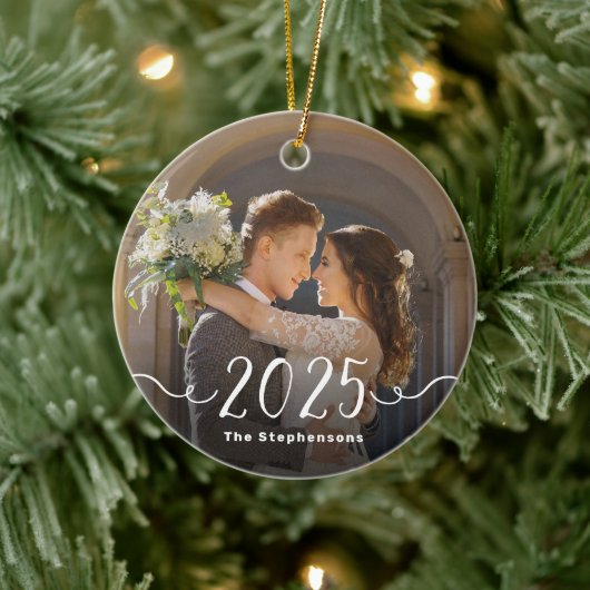 Décoration En Céramique 2-Sided 2025 Elegant Script Overlay Double Photo (Arbre)