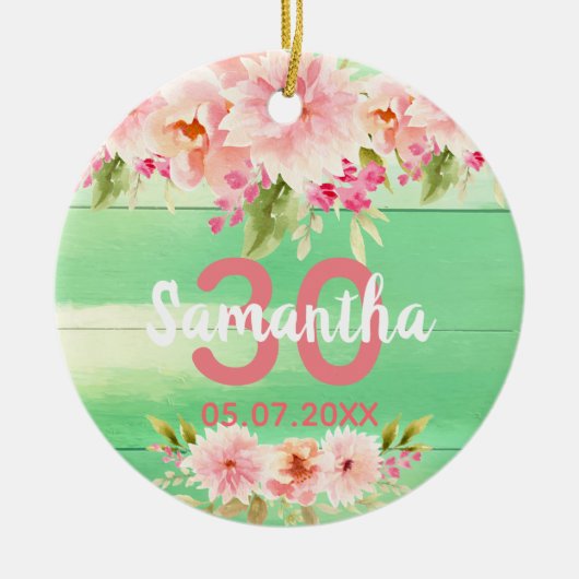 Décoration En Céramique 30e anniversaire coral dahlia fleurs vert (Devant)