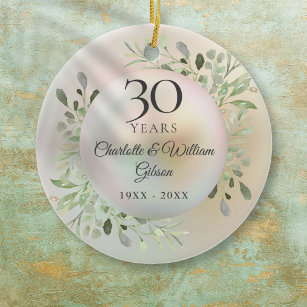 Décoration En Céramique 30e anniversaire de Mariage Aquarelle vert perle