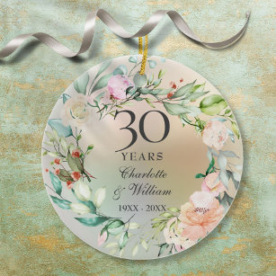 Décoration En Céramique 30e anniversaire de Mariage Roses Garland Pearl