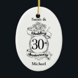 Décoration En Céramique 30e anniversaire Mariage Fleurs Rose romantique<br><div class="desc">Un design romantique de fleurs noires et blanches pour un 30ème mariage anniversaire.</div>