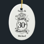 Décoration En Céramique 30e anniversaire Mariage Fleurs Rose romantique<br><div class="desc">Un design romantique de fleurs noires et blanches pour un 30ème mariage anniversaire.</div>