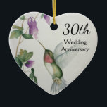 Décoration En Céramique 30e anniversaire Mariage joli Coeur de fleurs d'oi<br><div class="desc">Célébrez un 30e anniversaire spécial avec un ornement cardiaque personnalisé. Le joli dessin de colibri et de fleurs a été créé à partir de ma peinture originale aquarelle dans les tons pastel rose,  crème,  gris et vert. Vous apprécierez cette fête festive et ce souvenir romantique.</div>