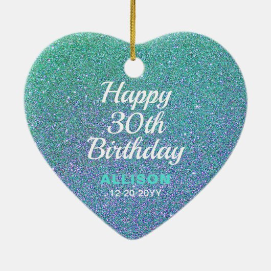 Décoration En Céramique 30e anniversaire Turquoise Parties scintillant ble (Dos)