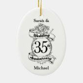 Décoration En Céramique 35e anniversaire du Mariage Fleurs noir et blanc (Dos)