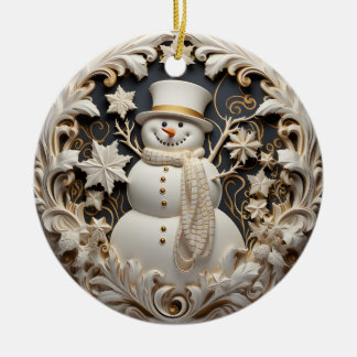 Décoration En Céramique 3D Effect Snowman Christmas Ornament | Custom name