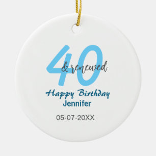 Décoration En Céramique 40 ans & nom de date d'anniversaire renouvelé bleu