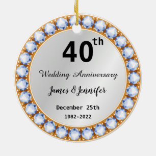 Décoration En Céramique 40e anniversaire du Mariage diamant Noms personnal