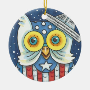 Décoration En Céramique 4 juillet AMÉRICAIN HOT OWL HOLIDAY ORNAMENT Rnd