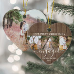 Décoration En Céramique 4 Photo 1er Noël Engagé Rustique Faux Wood Heart<br><div class="desc">Célébrez le 1er jour férié de votre fiançailles avec une photo personnalisée en forme de coeur 4 "Our First Christmas Engaged" en faux bois ornement céramique. Toutes les formulations et images de ce modèle sont simples à personnaliser. (CONSEIL EN MATIÈRE DE PLACEMENT D'IMAGE : Une façon simple de centrer une...</div>