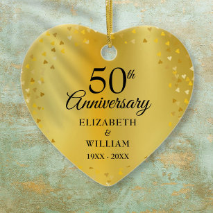 Décoration En Céramique 50e anniversaire de Mariage Gold Hearts Confetti
