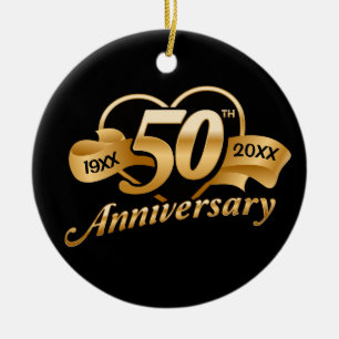 Décoration En Céramique 50e Anniversaire Mariage d'or Coeur